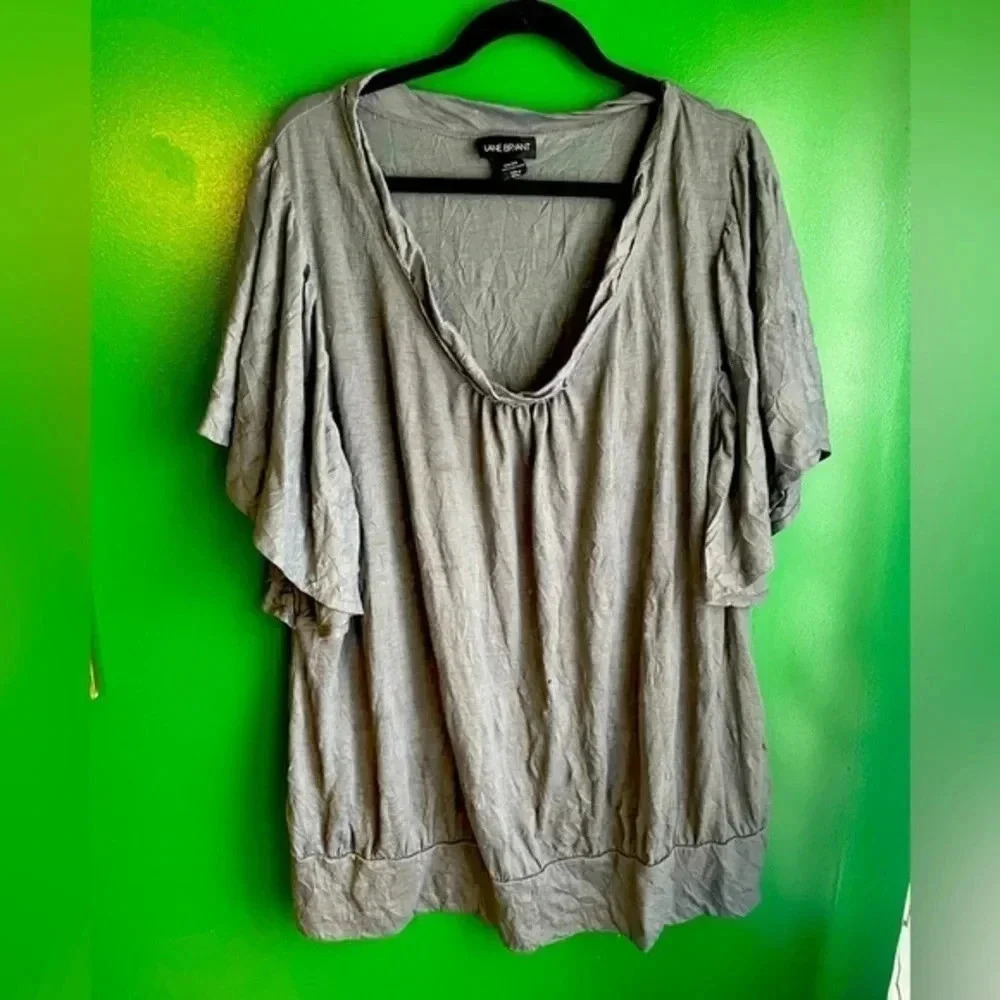CLEARANCE Lane Bryant Plus Size 26/28 Permawrinkle Gray Tee Shirt Tshirt Top EUC